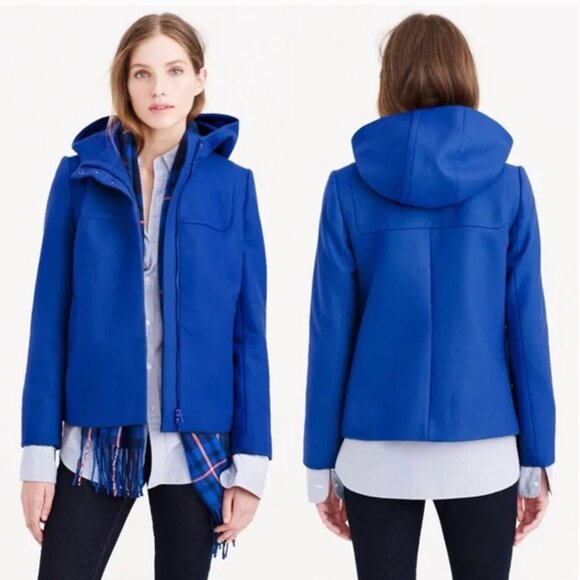 J. Crew Wool Melton Hooded Bib Jacket Royal Blue - Picture 1 of 6